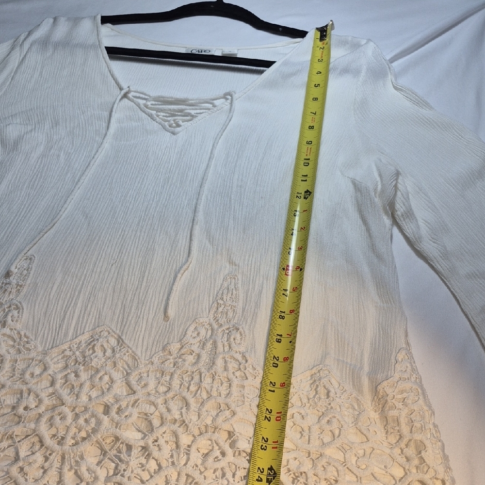 Cato Womens XL Cream Lace Trim Blouse With Flowing Sleeves - Picture 7 of 14